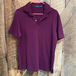 POLO Ralph Lauren burgundy and navy blue stripe men’s polo shirt size large